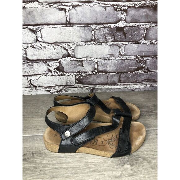 Josef Seibel Black Leather Cork Ankle Strap Wedge Sandals Women Sz 39EU/8.5M US - Picture 12 of 16